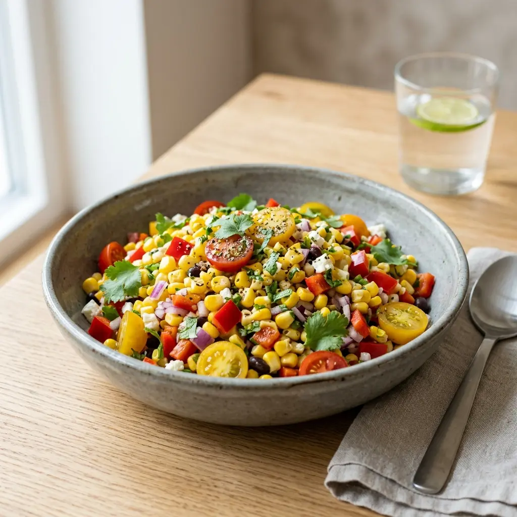 En fräsch portion majssallad med färska råvaror och fin servering
