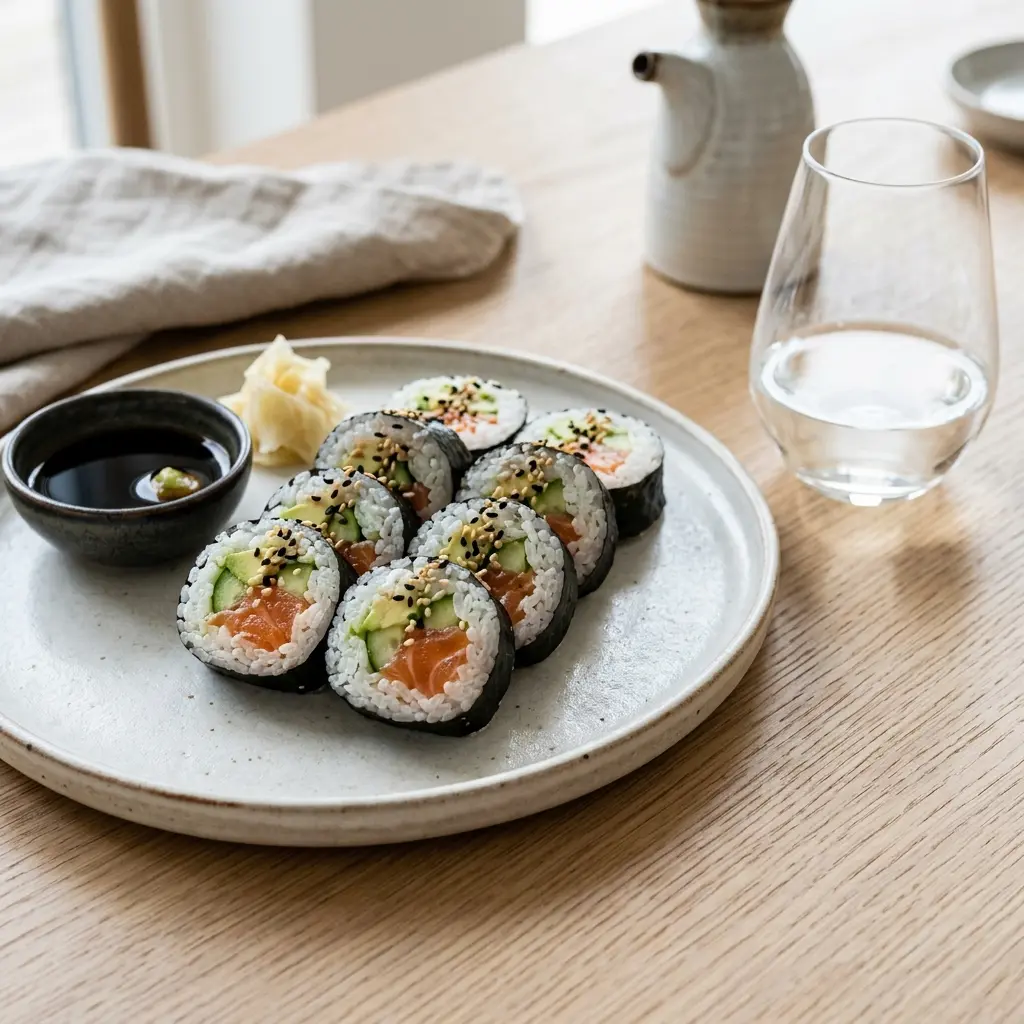 Nylagad maki med lax serverad på ett aptitligt och hemlagat sätt