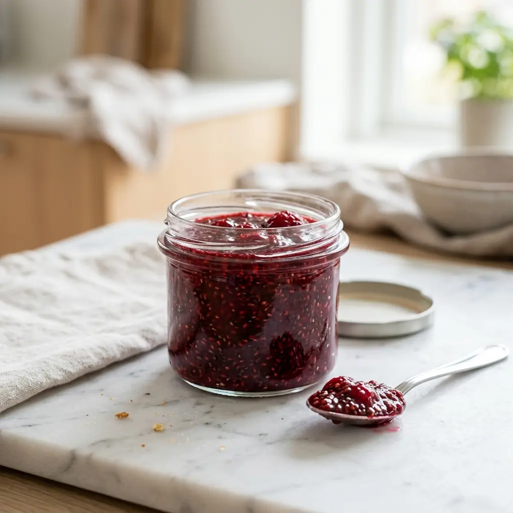 En skål med marmelad med chiafrön klar att servera som smakrikt tillbehör