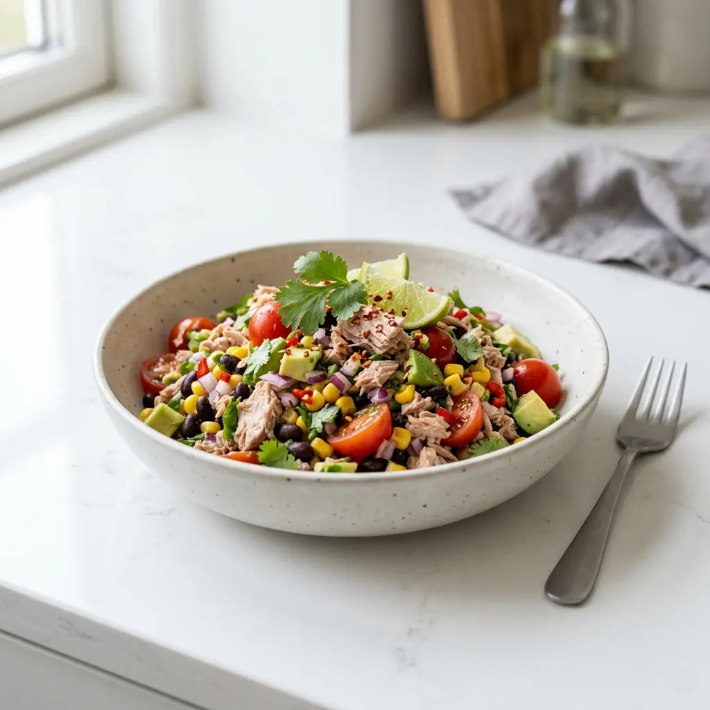 En fräsch portion mexikansk tonfisksallad med färska råvaror och fin servering
