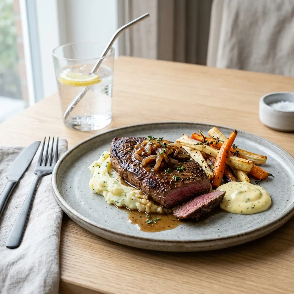 Nylagad minutbiff serverad på ett aptitligt och hemlagat sätt