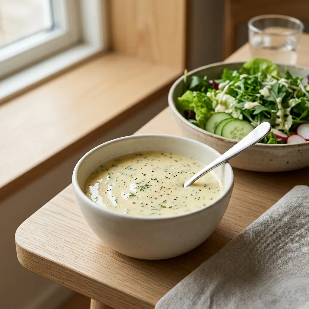 En skål med mormorsdressing klar att servera som smakrikt tillbehör