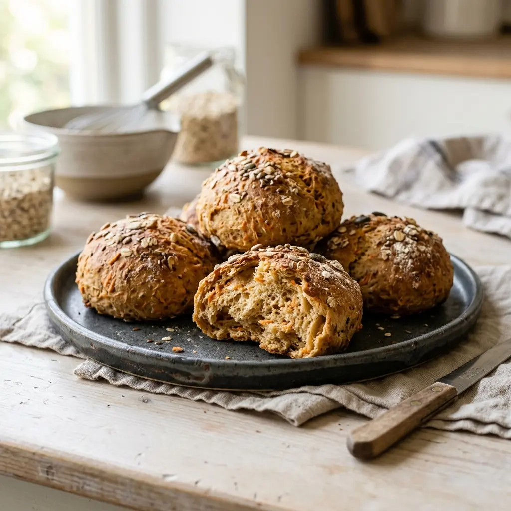 Nybakad morotsbullar serverad och klar att njuta av