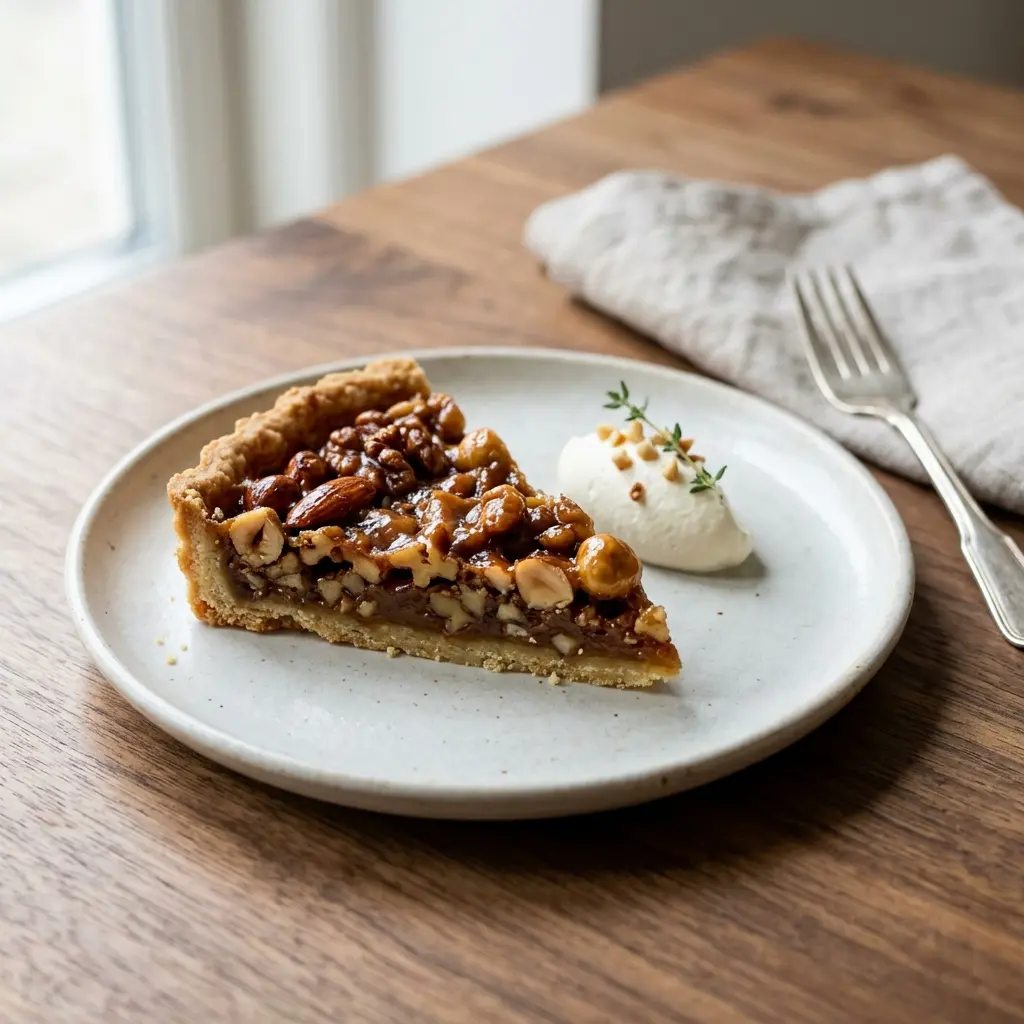 Hemlagad nöttårta serverad som en söt och inbjudande dessert