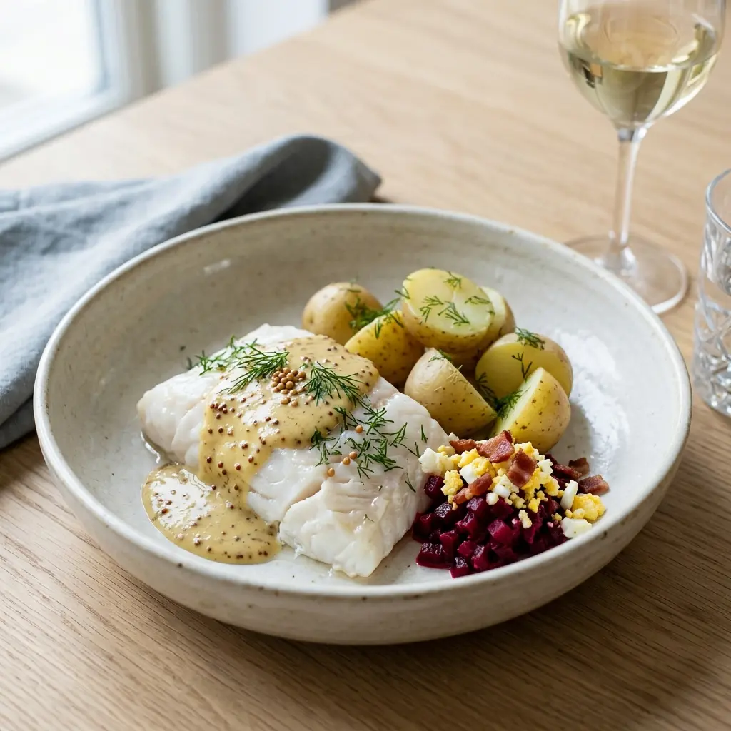 Nylagad nyårstorsk serverad på ett aptitligt och hemlagat sätt