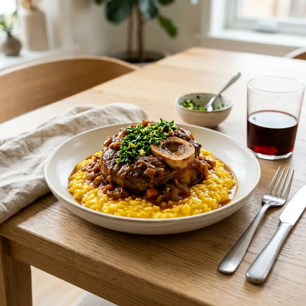 Nylagad osso buco serverad på ett aptitligt och hemlagat sätt