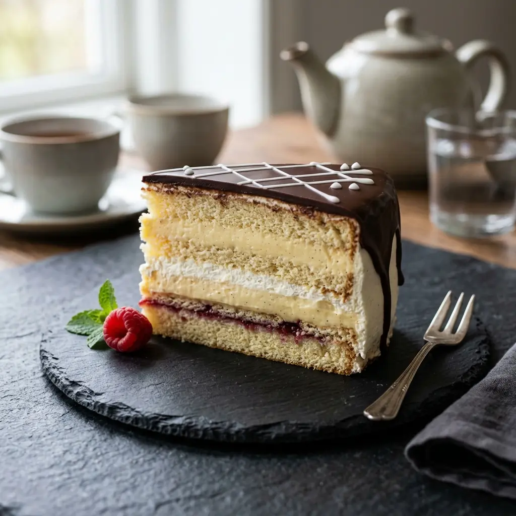 Hemlagad othellotårta serverad som en söt och inbjudande dessert