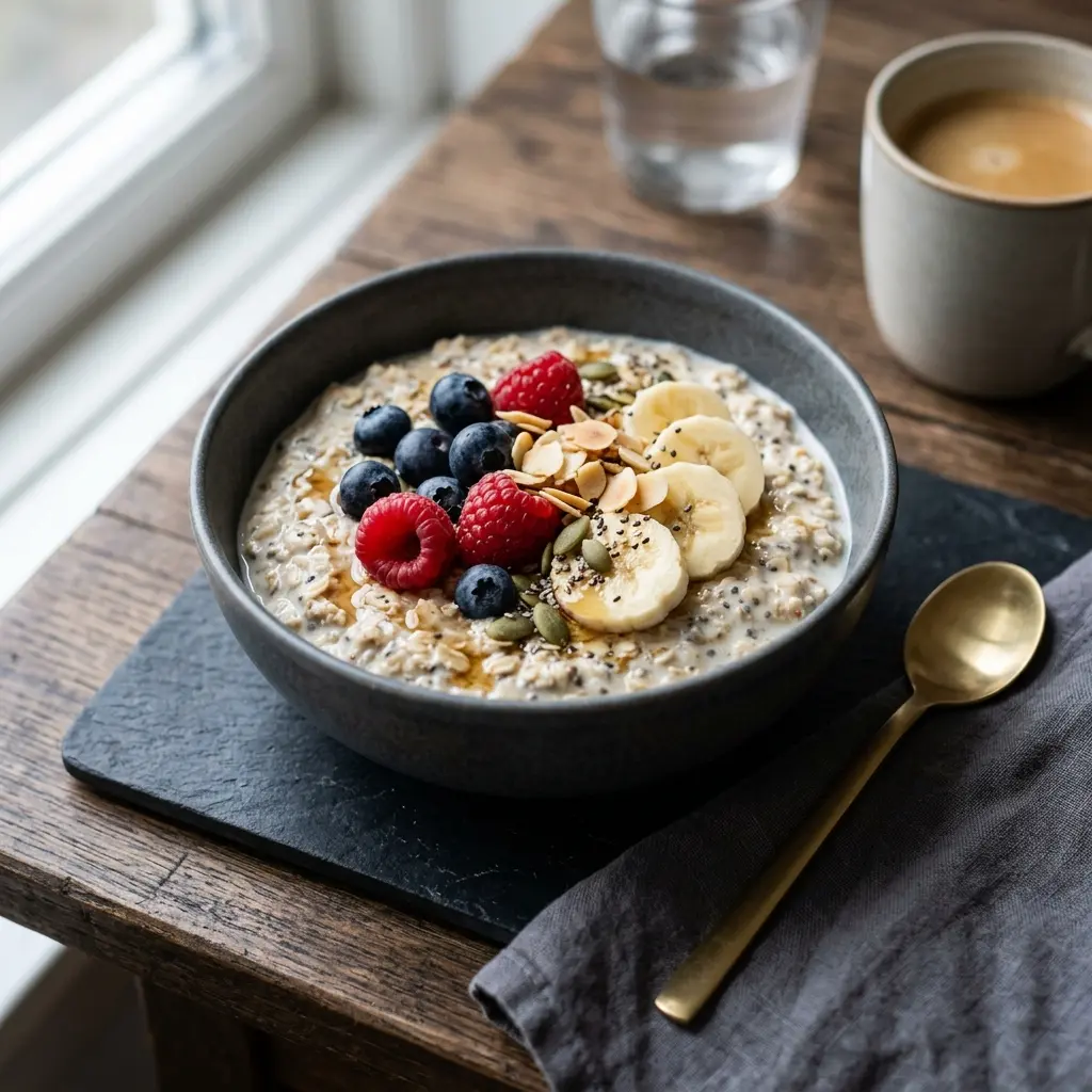 Nylagad overnight oats serverad på ett aptitligt och hemlagat sätt