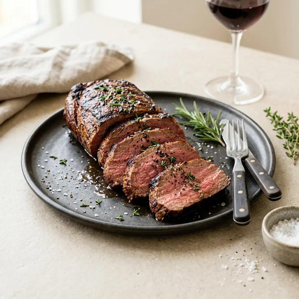 Nylagad oxfilé på grillen serverad på ett aptitligt och hemlagat sätt
