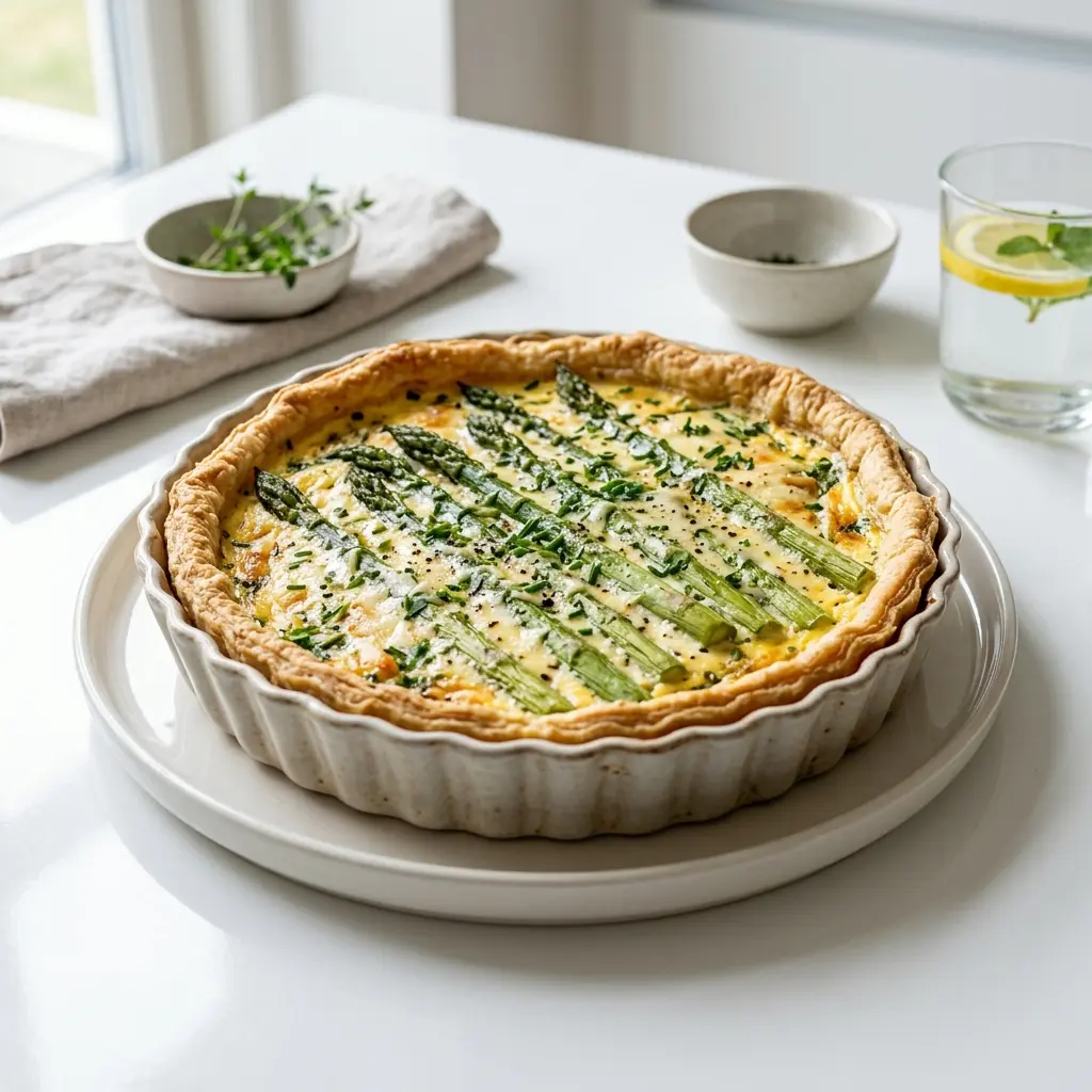 Hemlagad paj med sparris serverad som en söt och inbjudande dessert