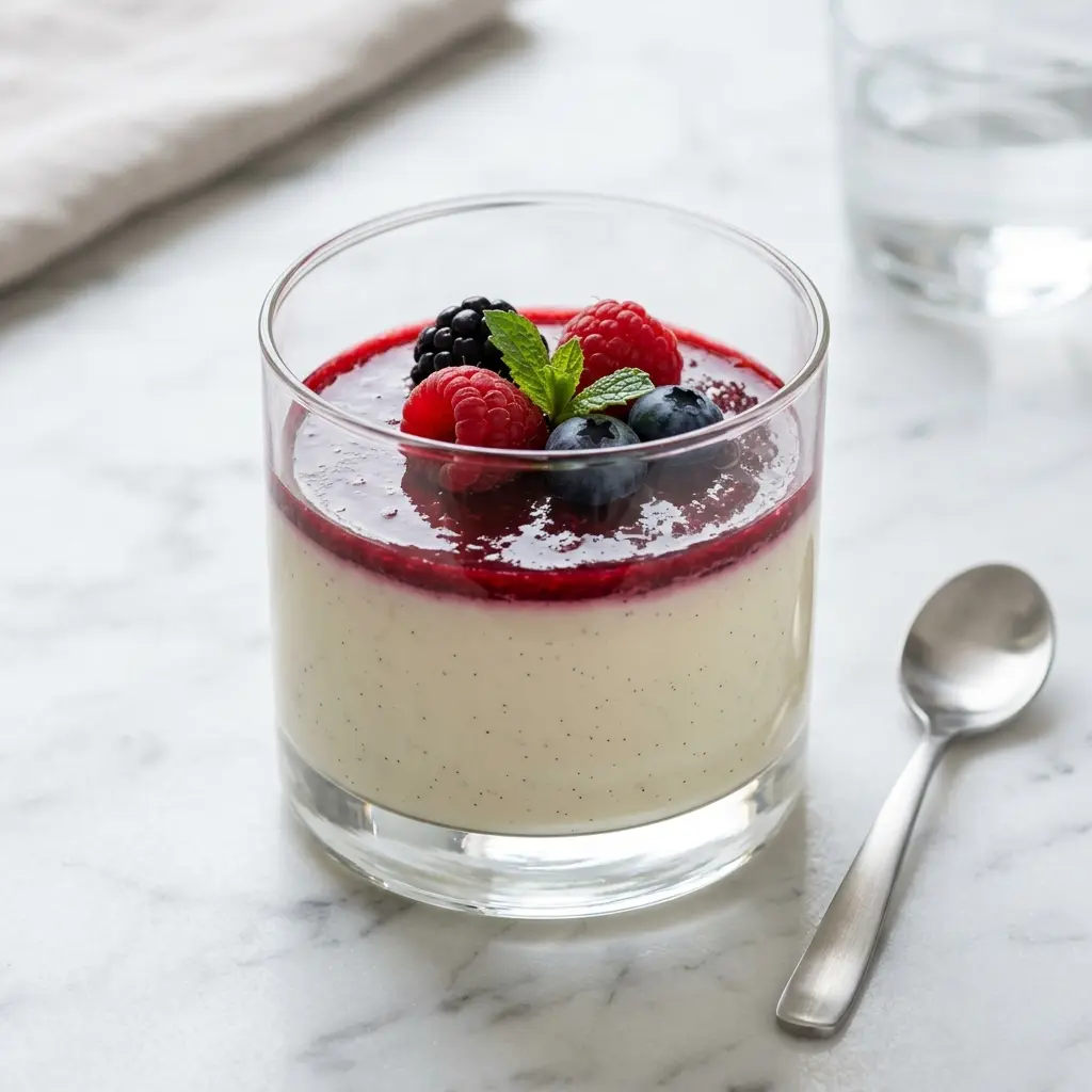 Nylagad panna cotta serverad på ett aptitligt och hemlagat sätt