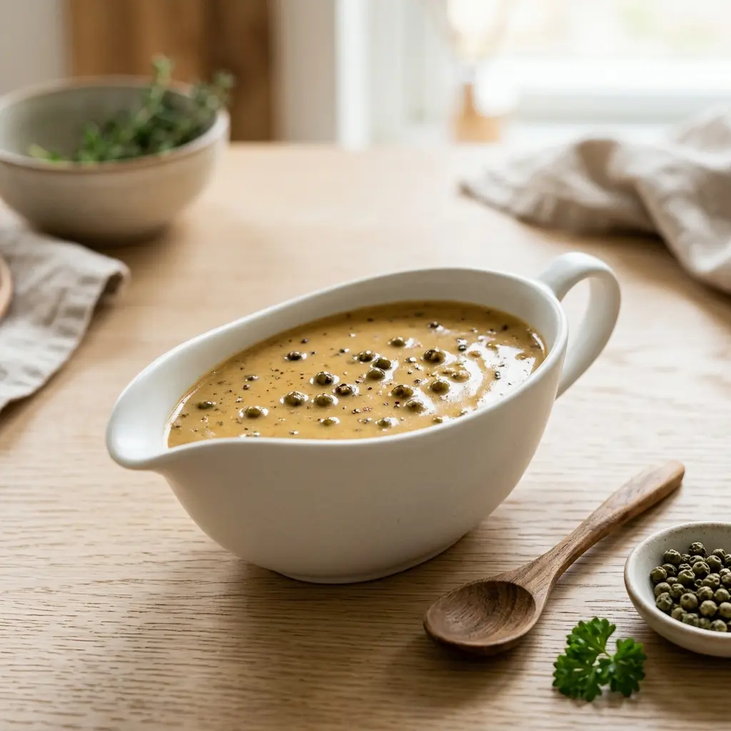 En skål med pepparsås klar att servera som smakrikt tillbehör