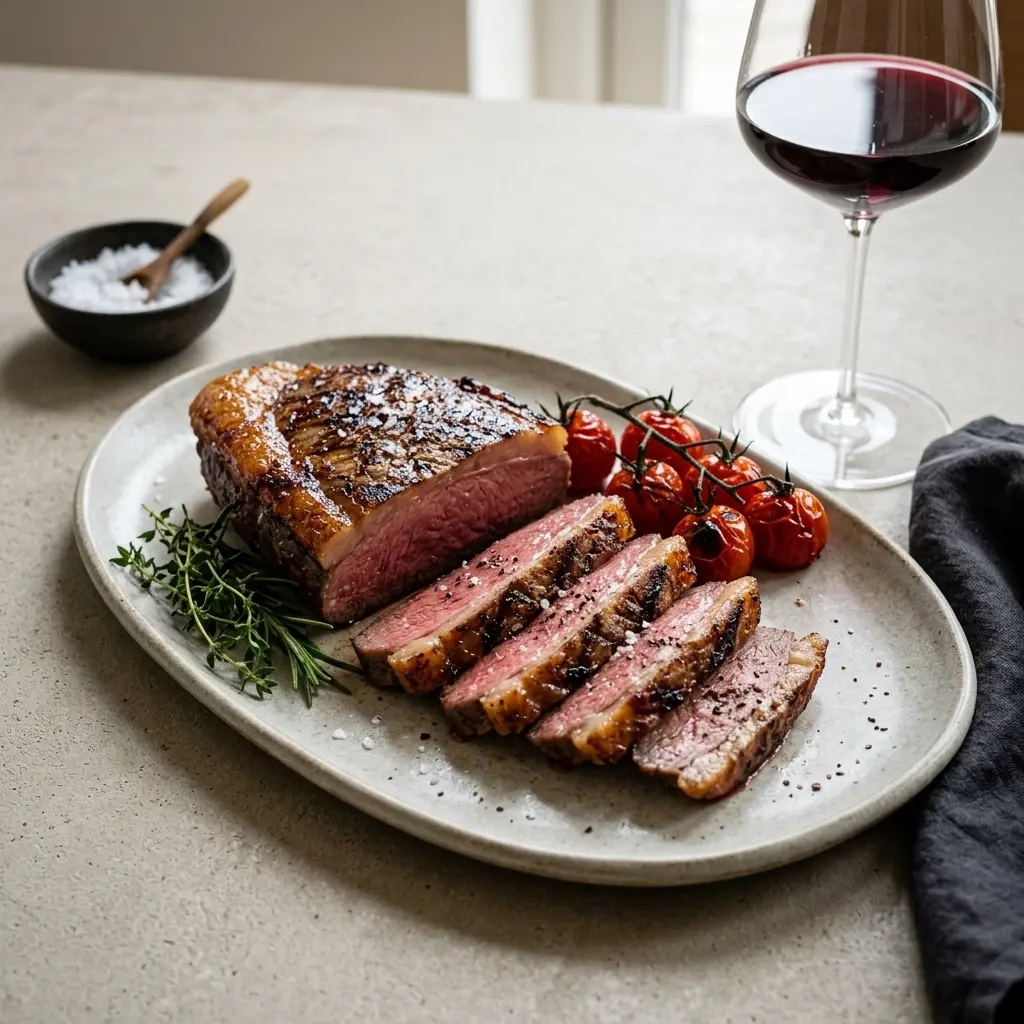 Nylagad picanha på grillen serverad på ett aptitligt och hemlagat sätt