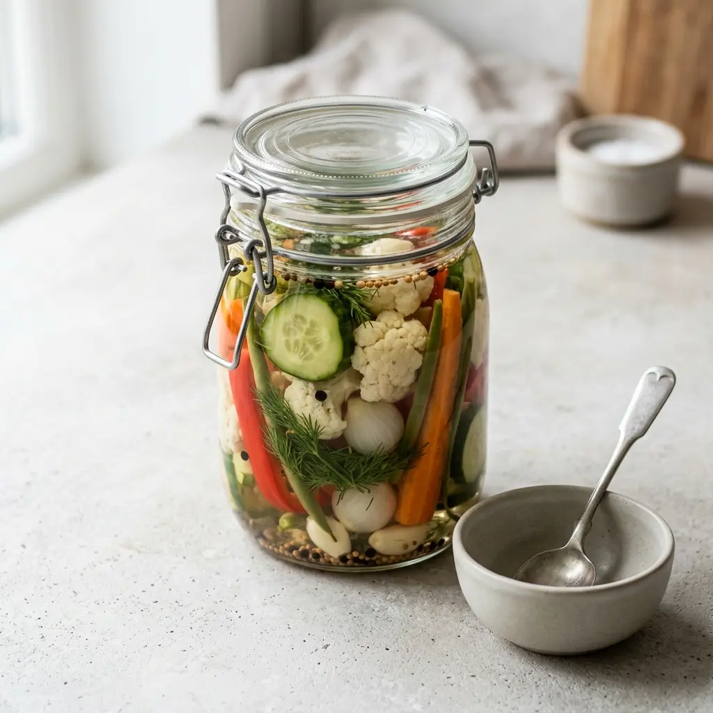 Nylagad pickles serverad på ett aptitligt och hemlagat sätt