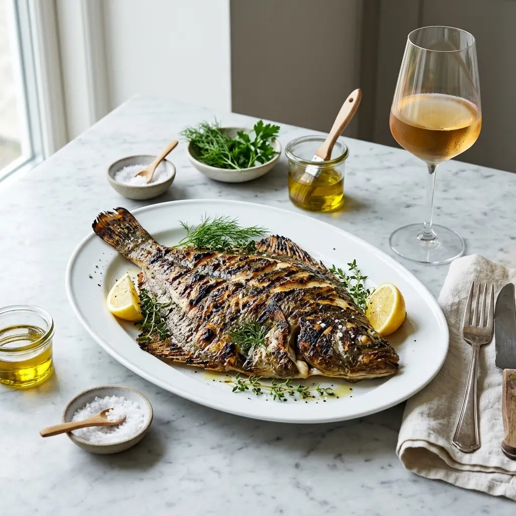 Nylagad piggvar på grillen serverad på ett aptitligt och hemlagat sätt