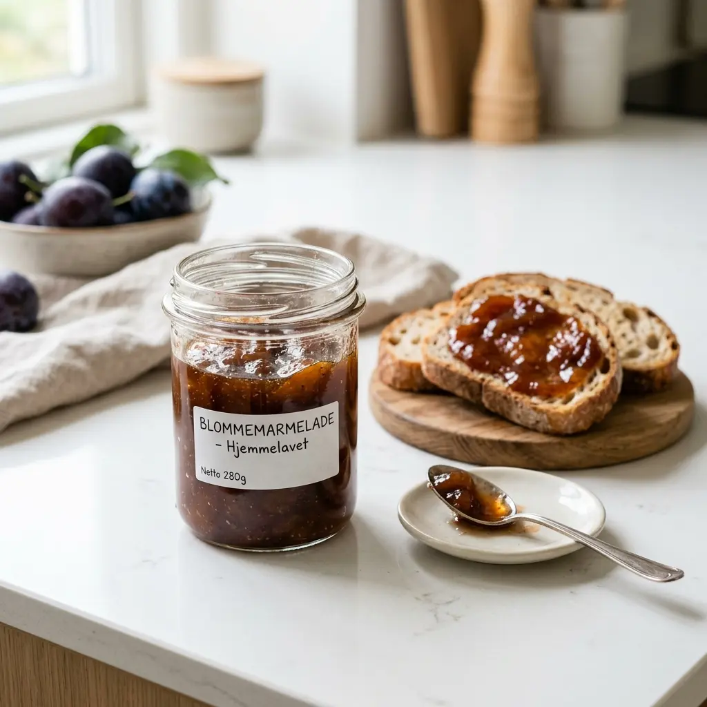 En skål med plommonmarmelad klar att servera som smakrikt tillbehör