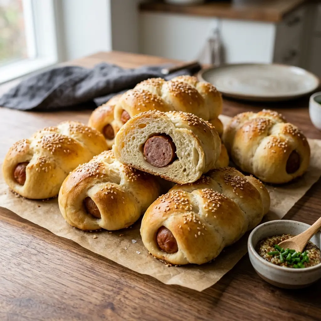 Nylagad pølsehorn serverad på ett aptitligt och hemlagat sätt