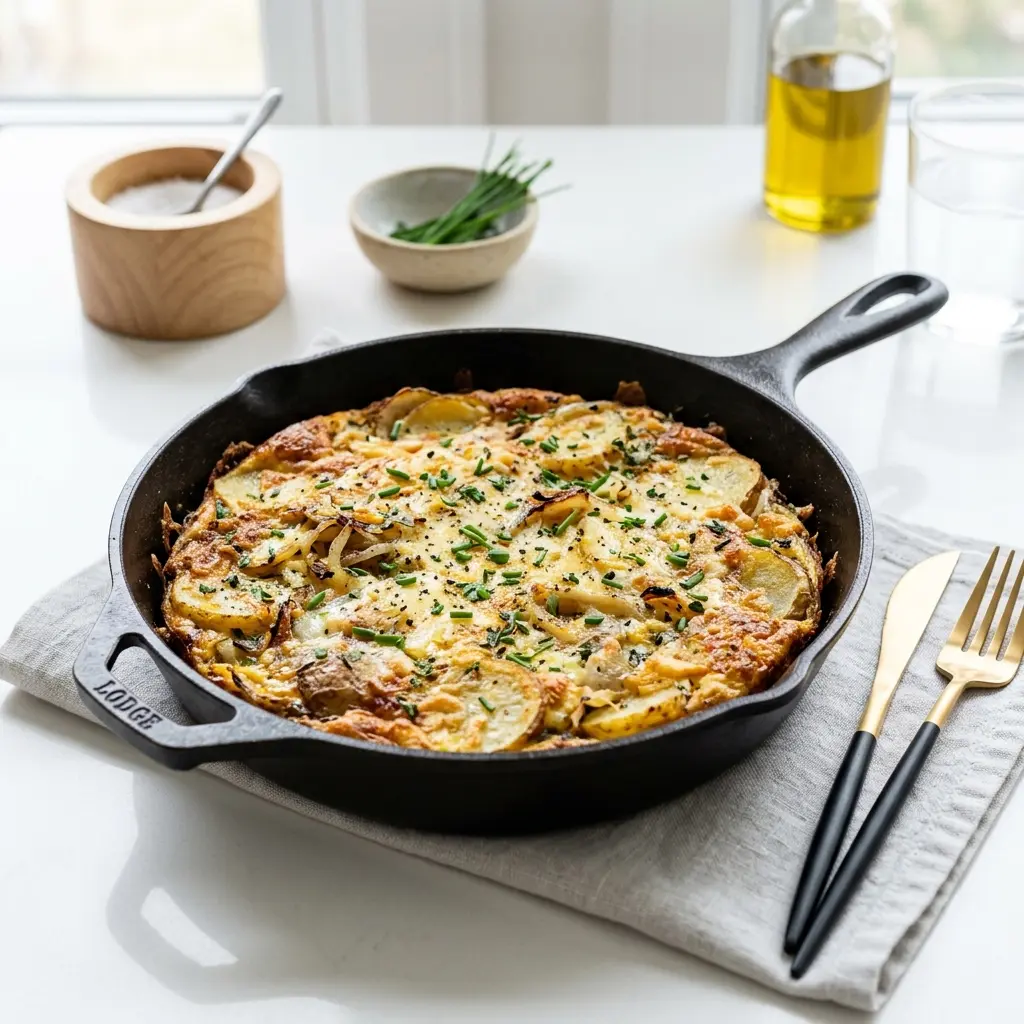 Nylagad potatisomelett serverad på ett aptitligt och hemlagat sätt