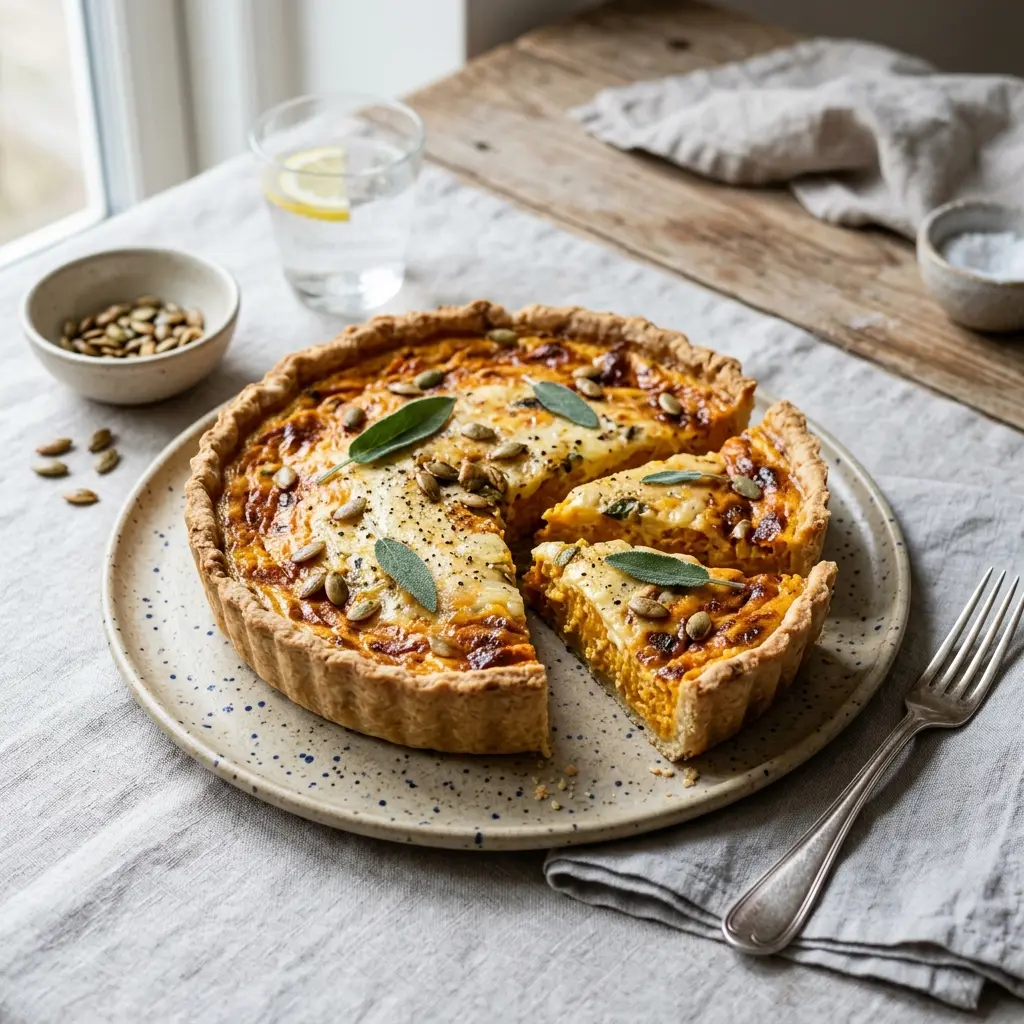 Hemlagad pumpapaj serverad som en söt och inbjudande dessert