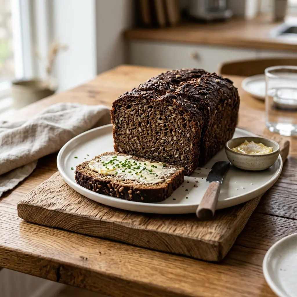 Nybakad rågbröd serverad och klar att njuta av
