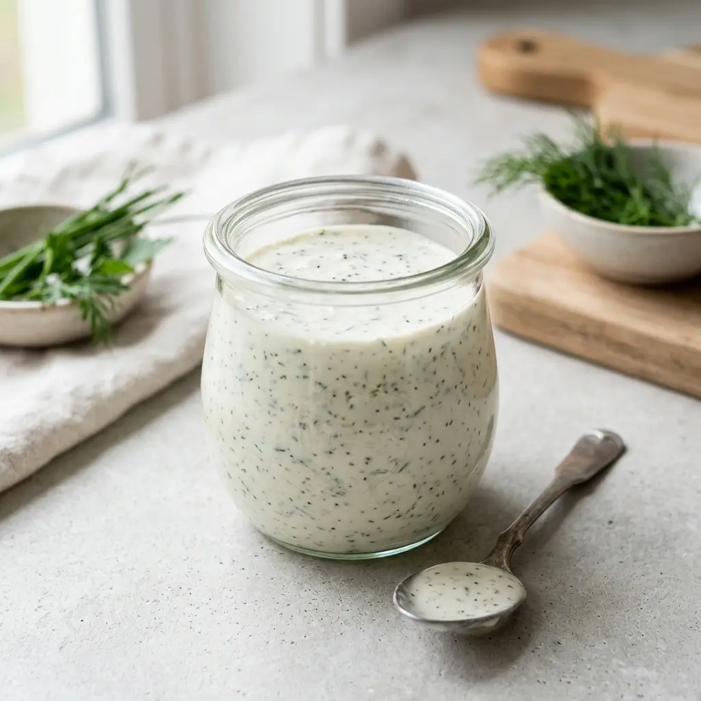 En skål med ranchdressing klar att servera som smakrikt tillbehör