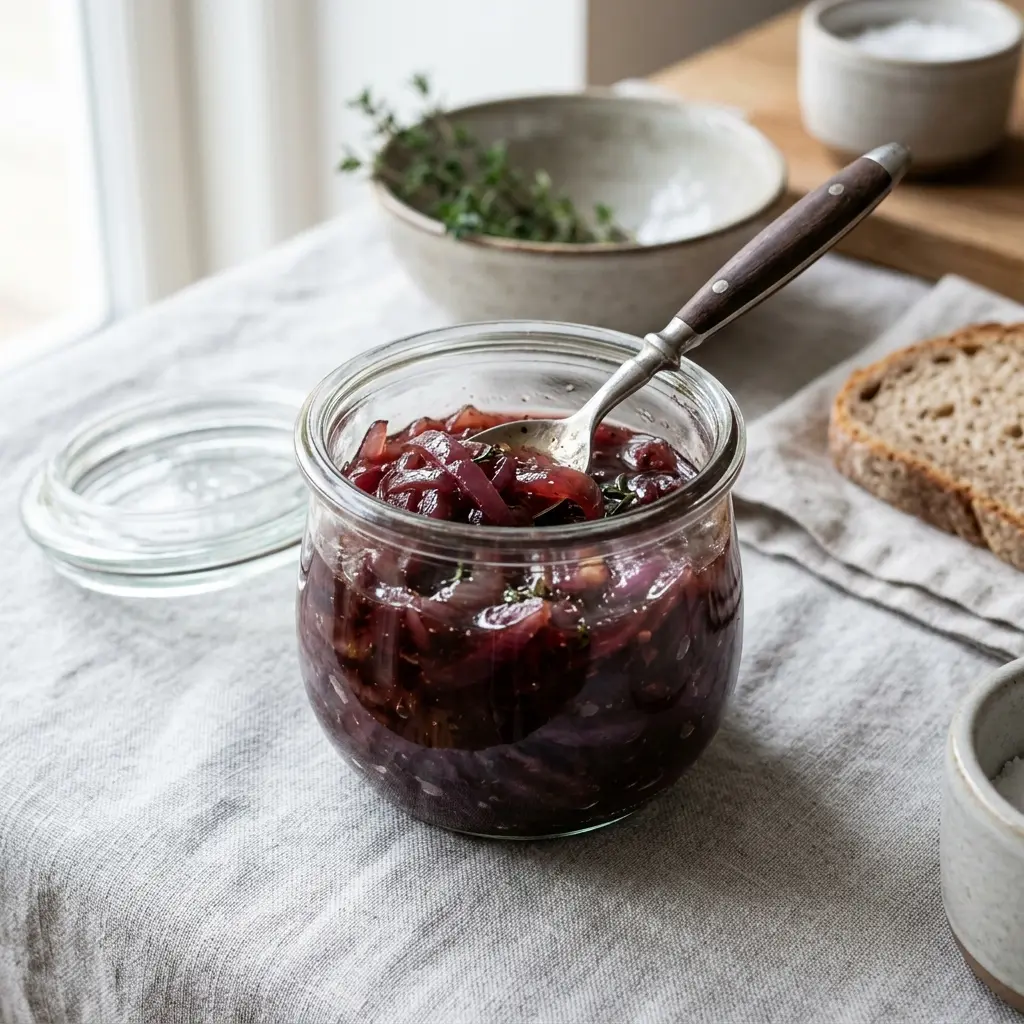 Nylagad rödlöksconfit serverad på ett aptitligt och hemlagat sätt
