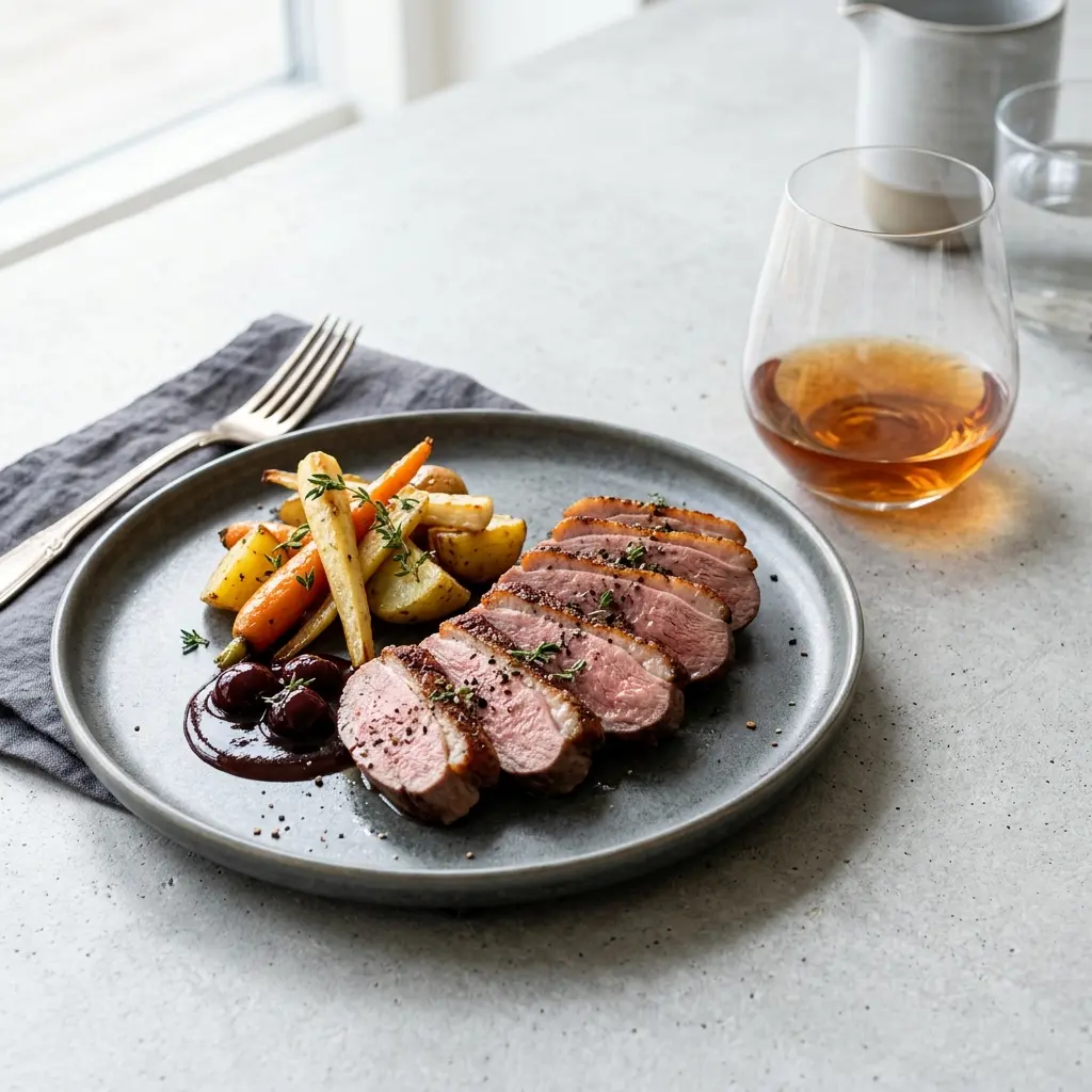 Nylagad rökt ankbröst serverad på ett aptitligt och hemlagat sätt