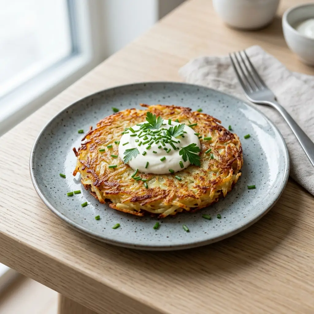 Nylagad rösti serverad på ett aptitligt och hemlagat sätt