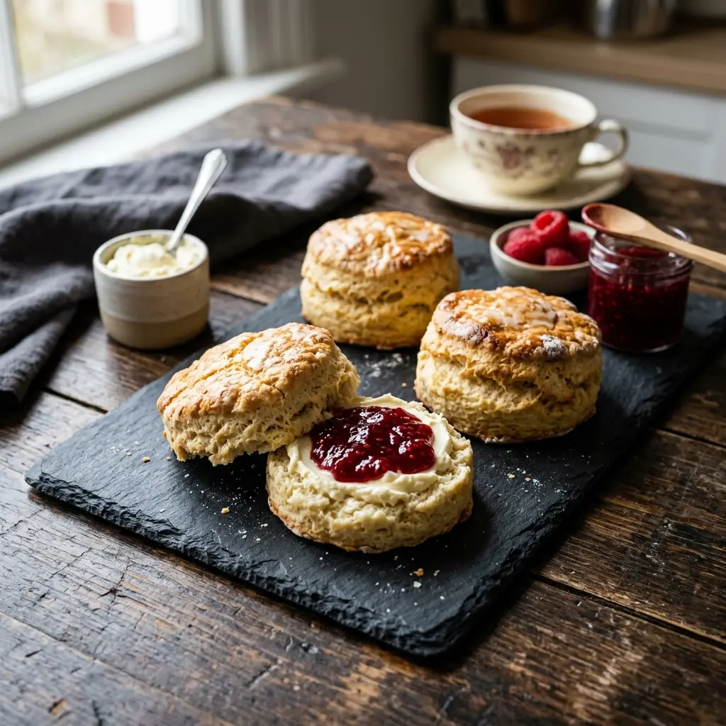 Nybakad scones serverad och klar att njuta av