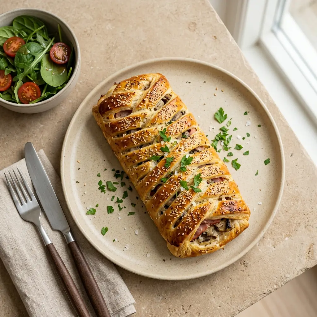 Nylagad skinkstång med champinjoner serverad på ett aptitligt och hemlagat sätt