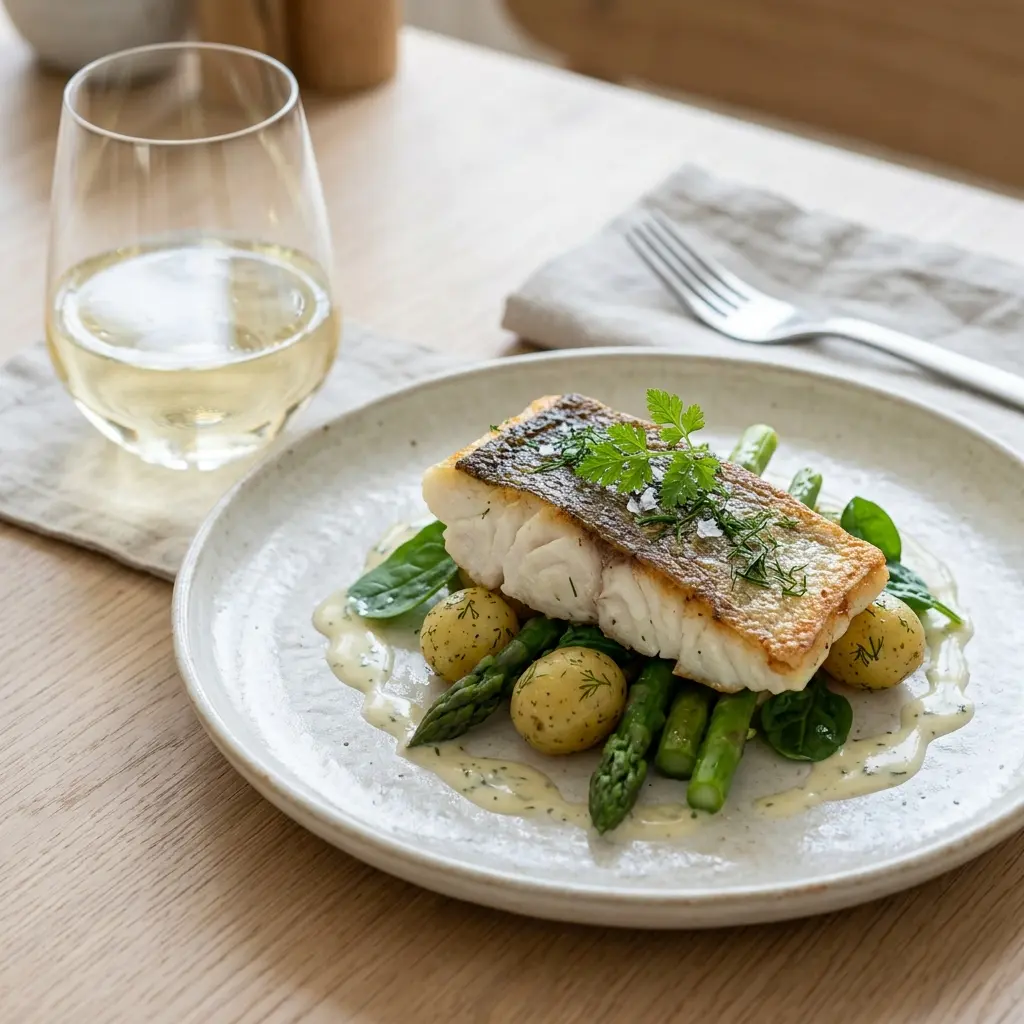 Ett glas stekt kolja serverat kallt och fräscht med enkel garnering