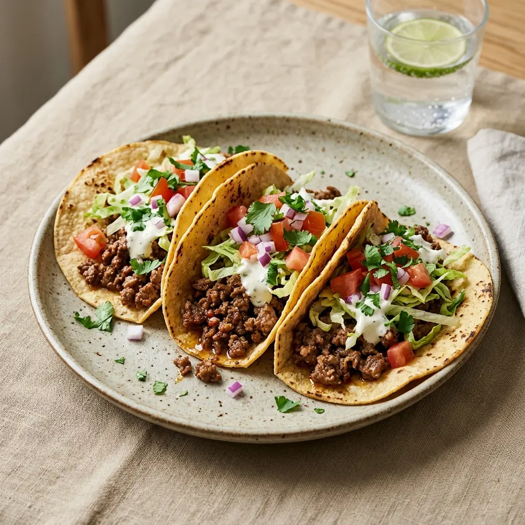 Nylagad tacos med nötkött serverad på ett aptitligt och hemlagat sätt