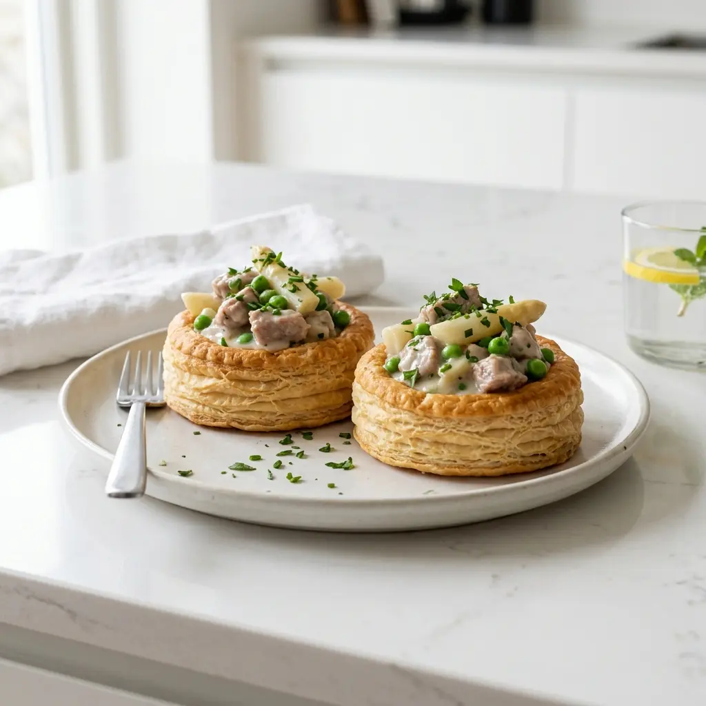 Ett glas tarteletter med kalv serverat kallt och fräscht med enkel garnering