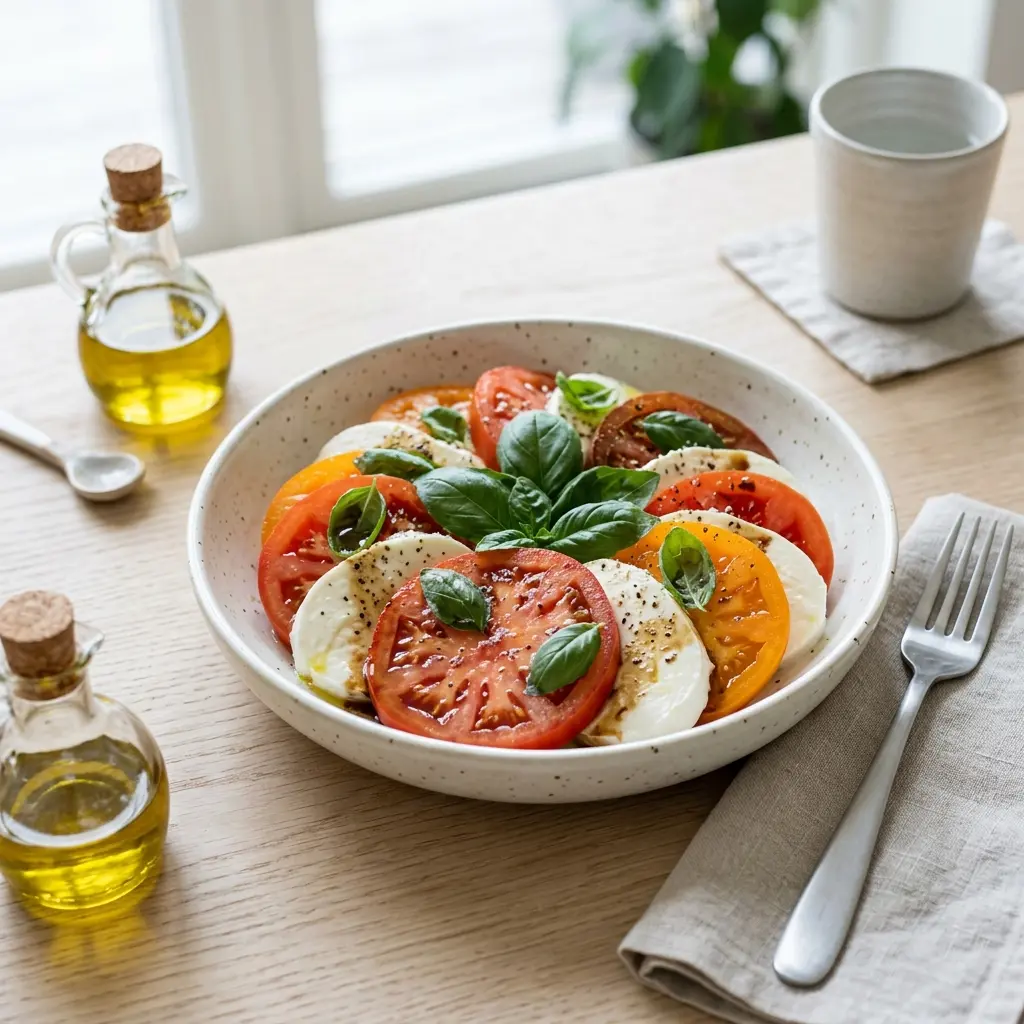En fräsch portion tomatsallad med mozzarella med färska råvaror och fin servering