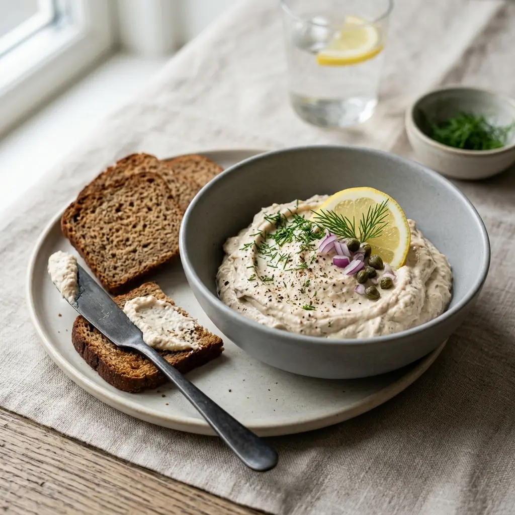 Hemlagad tonfiskmousse med crème fraiche serverad som en söt och inbjudande dessert