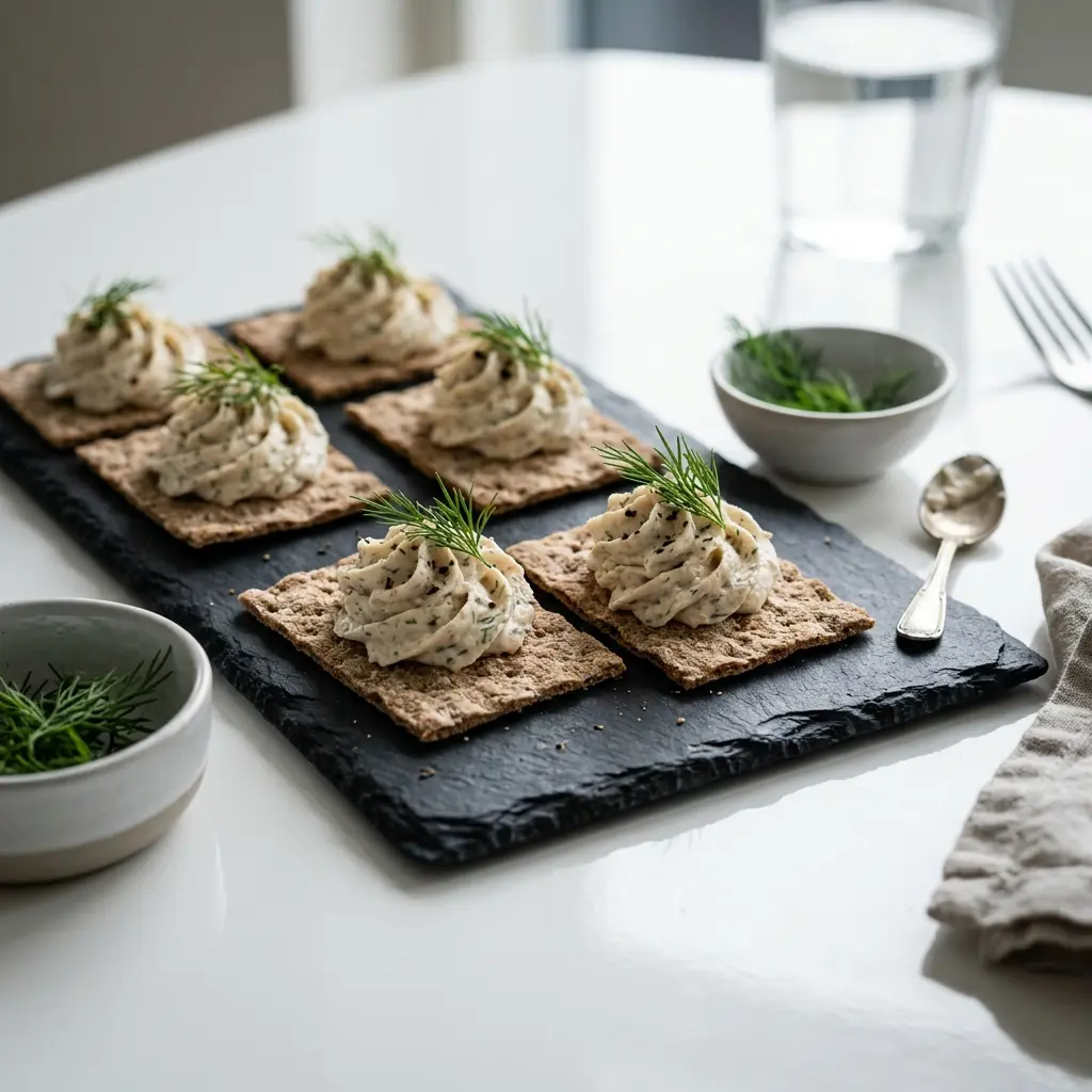 Hemlagad tonfiskmousse med dill serverad som en söt och inbjudande dessert