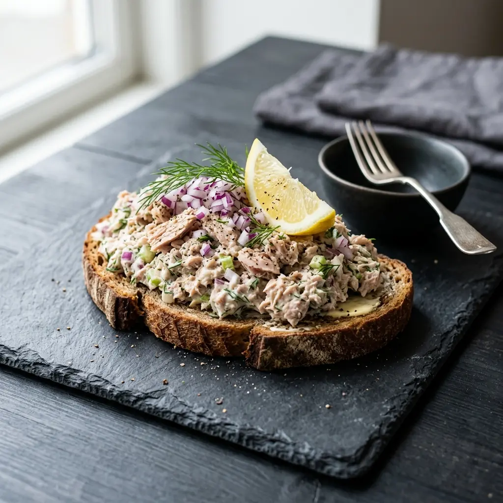 En fräsch portion tonfisksallad med rödlök med färska råvaror och fin servering
