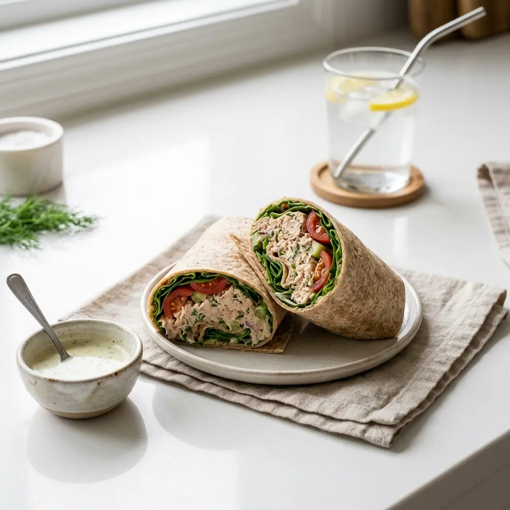 Nylagad tonfiskwrap serverad på ett aptitligt och hemlagat sätt