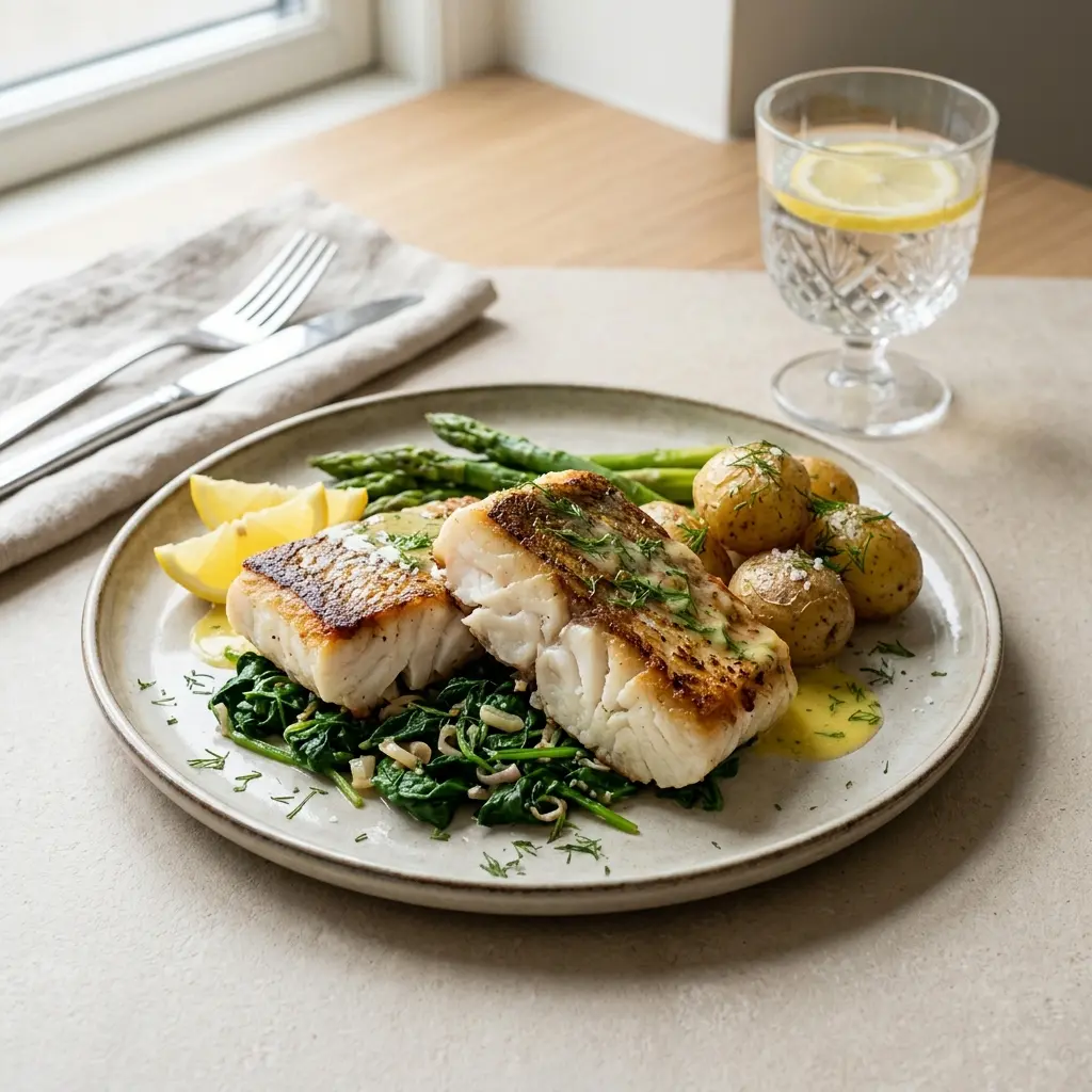 Nylagad torskbiffar serverad på ett aptitligt och hemlagat sätt