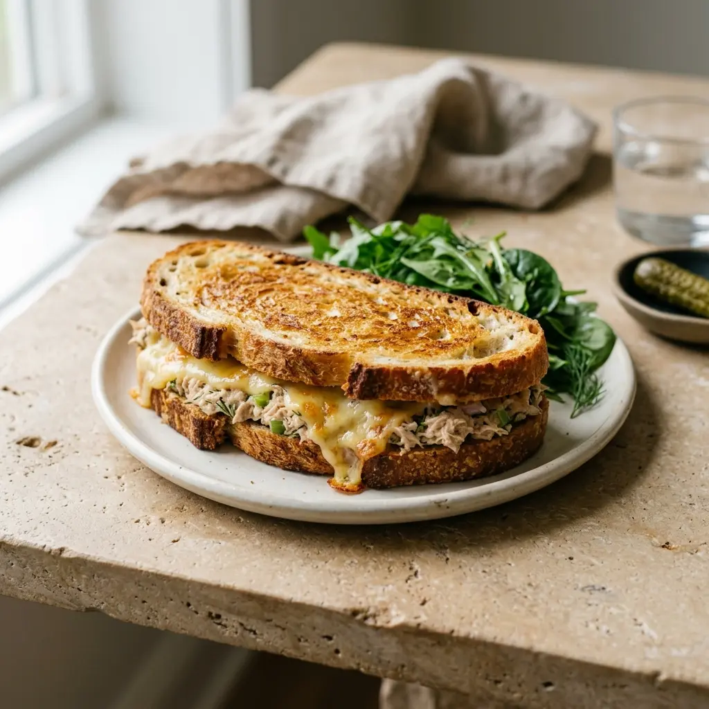 Nylagad tuna melt serverad på ett aptitligt och hemlagat sätt