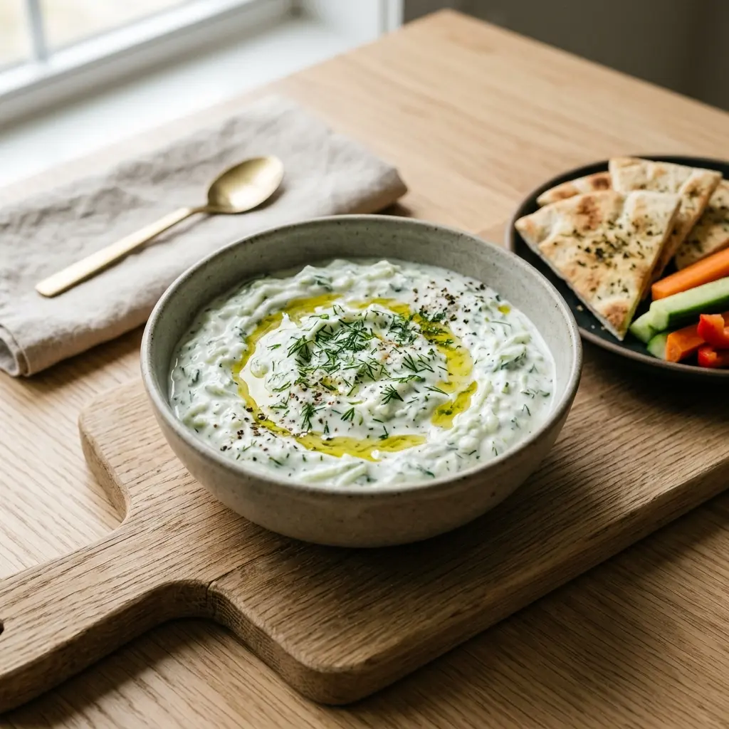 Nylagad tzatziki serverad på ett aptitligt och hemlagat sätt