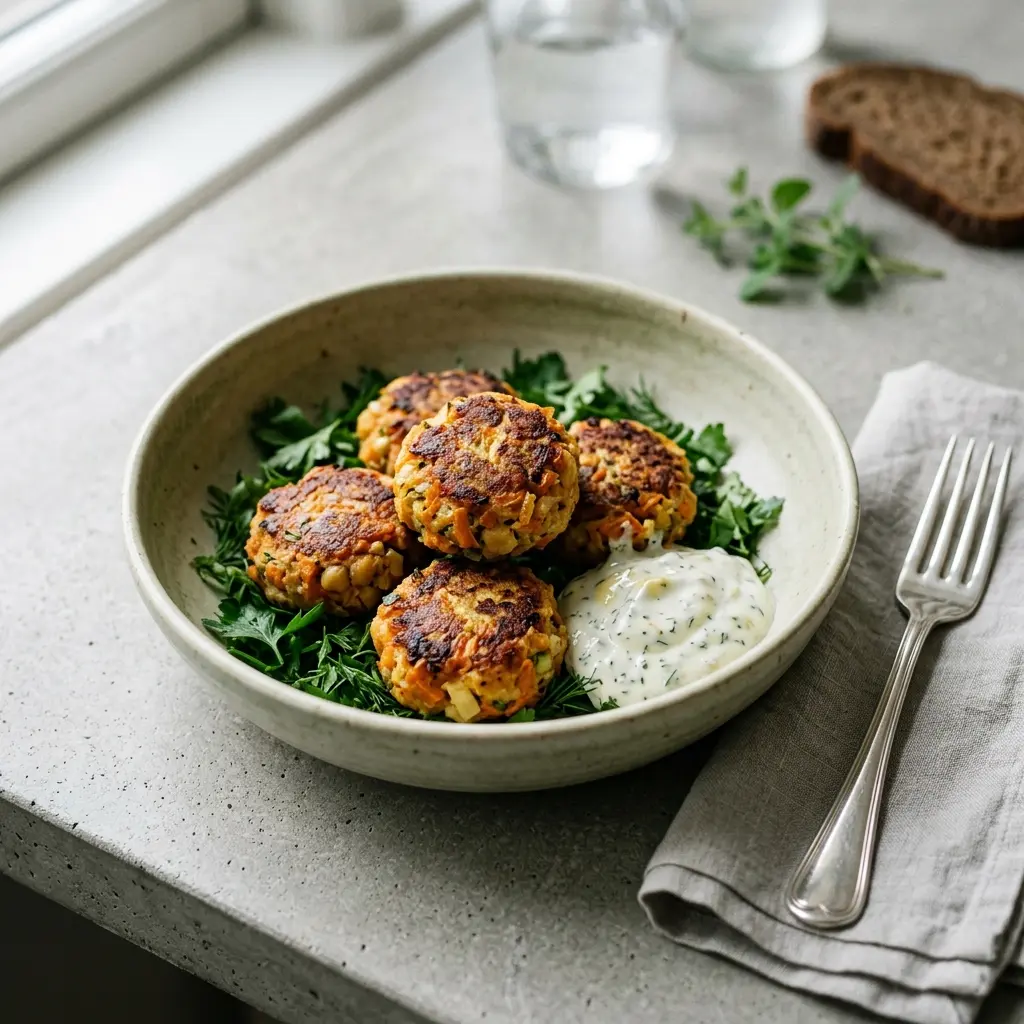 Nylagad vegetariska frikadeller serverad på ett aptitligt och hemlagat sätt