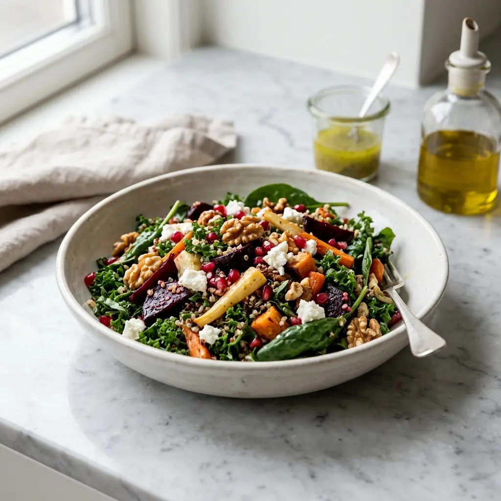 Ett glas vintersallad serverat kallt och fräscht med enkel garnering