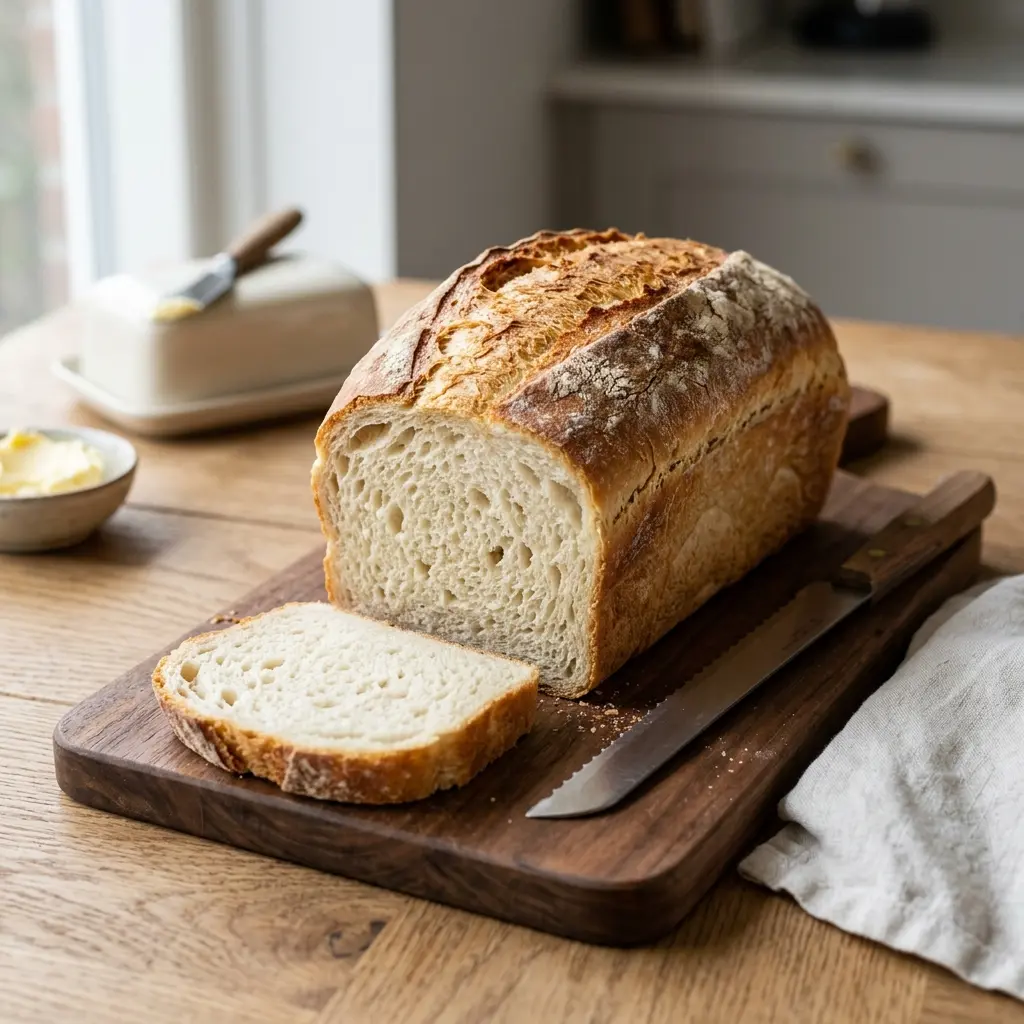 Nybakad vitt formbröd serverad och klar att njuta av