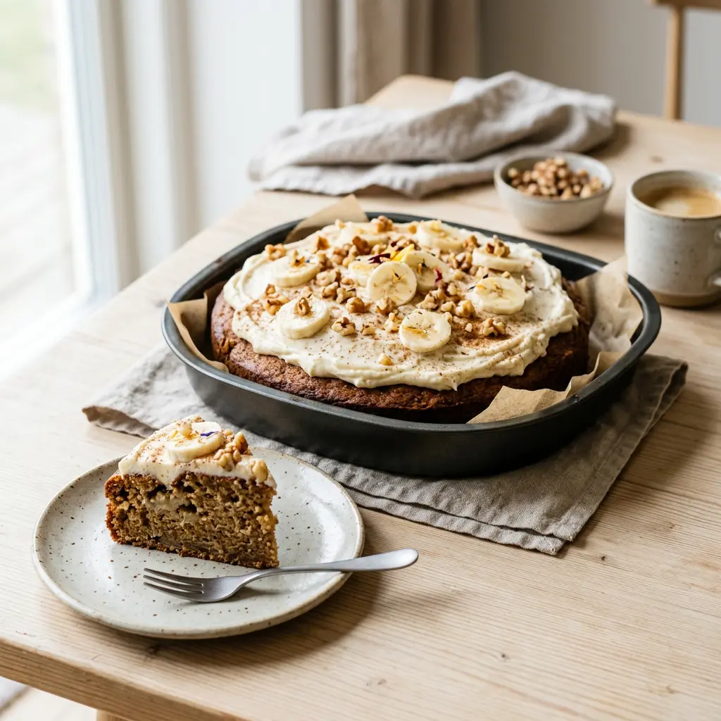 Foto av Banankaka i airfryer som färdig dessert eller bakverk från airfryer