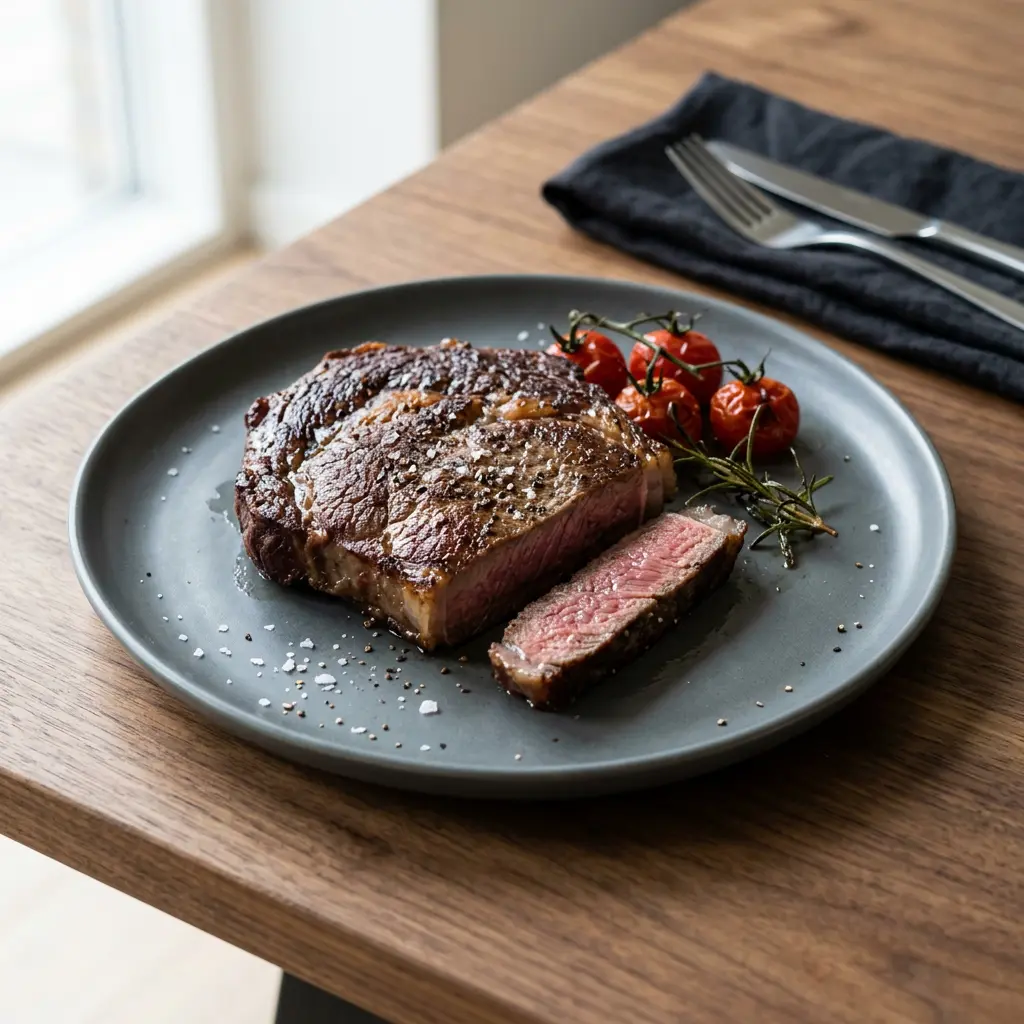 Foto av Biff i airfryer med färdiglagat kött från airfryer