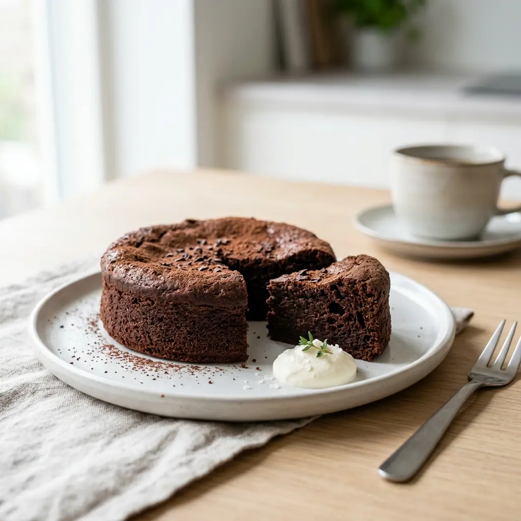 Foto av Chokladkaka i airfryer som färdig dessert eller bakverk från airfryer