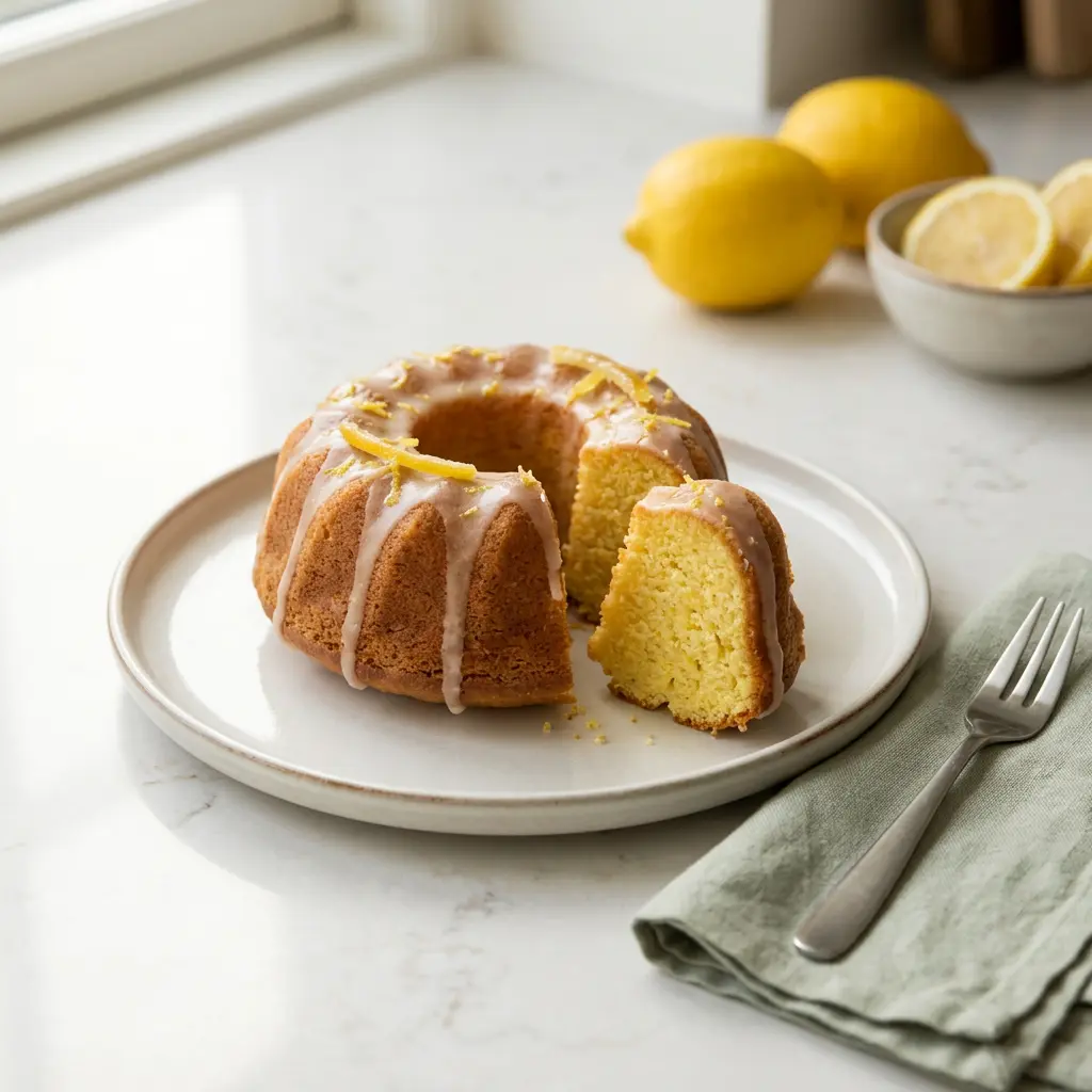 Foto av Citronkaka i airfryer som färdig dessert eller bakverk från airfryer