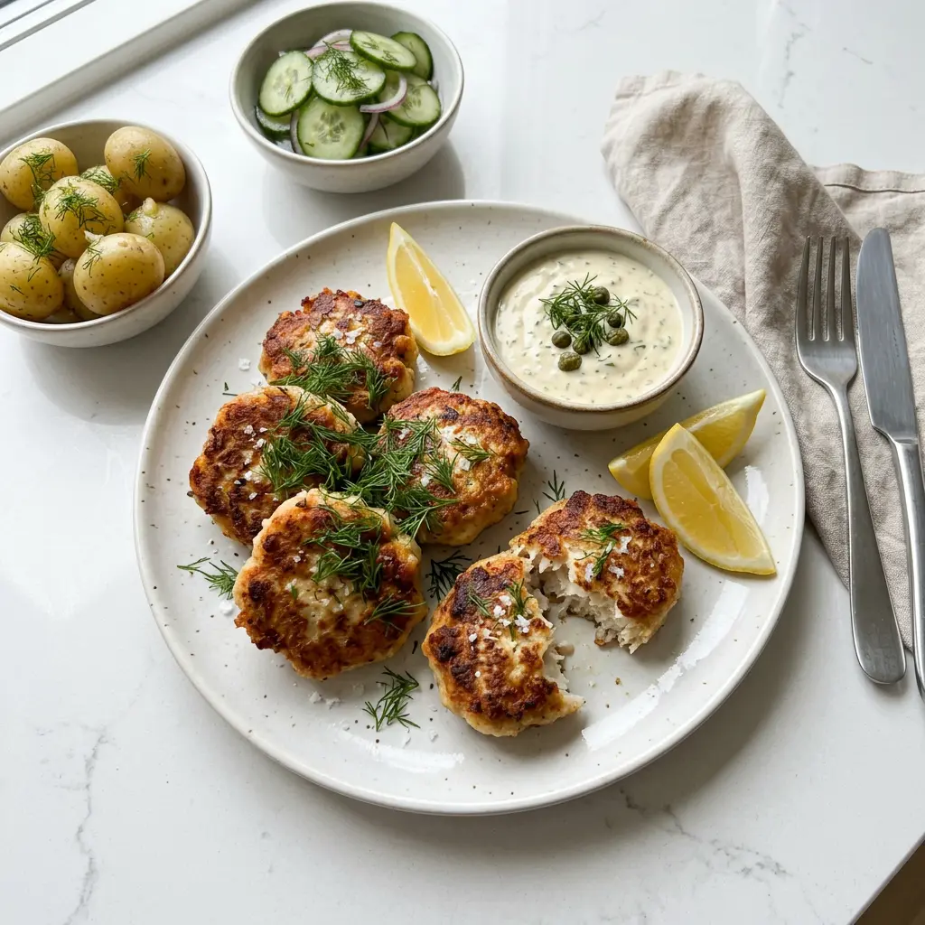 Foto av Fiskfärsbiffar i airfryer med färdiglagad fisk eller skaldjur