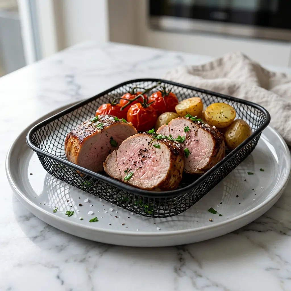 Foto av Fläskfilémedaljonger i airfryer med färdiglagat kött från airfryer
